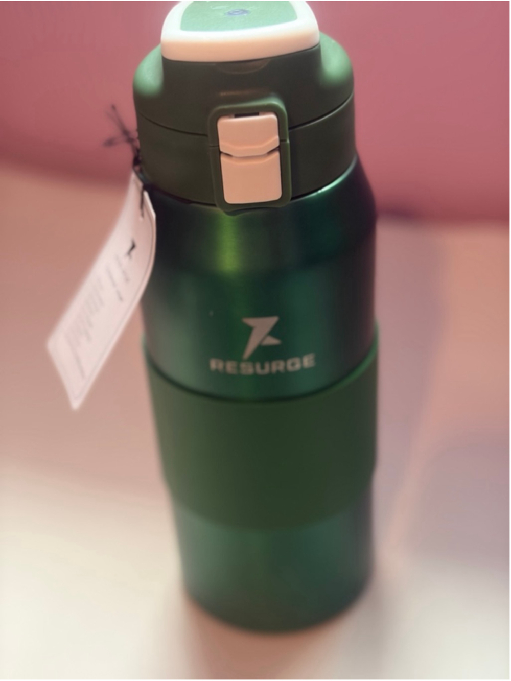 RESURGE Green Stainless Steel Water Bottle with White Accents